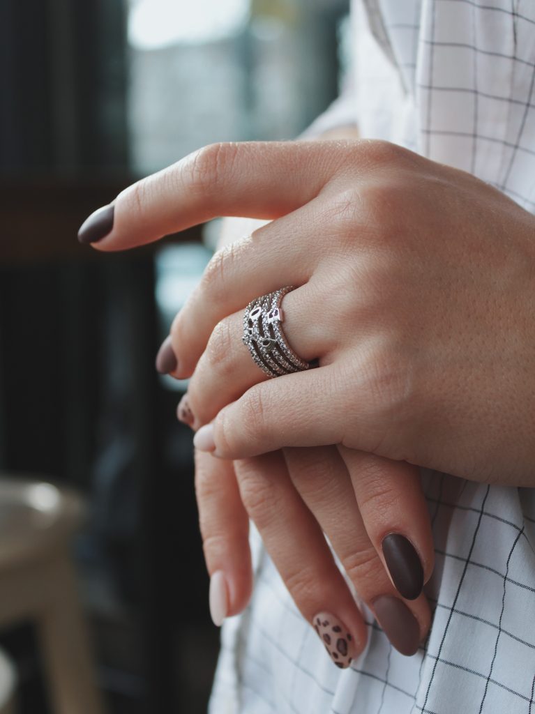 Woman wearing silver ring, Nagpur